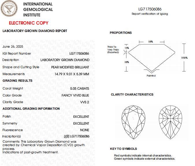 5 CT-VVS2 Pear Vivid Blue Lab Created Diamond For Engagement Halo & Solitaire Ring