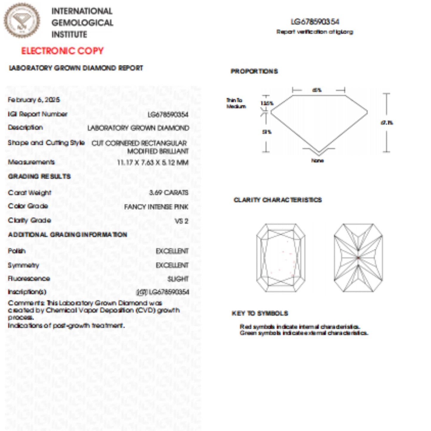 3.69 CT Radiant Intense Pink Lab Grown Diamond For Engagement Ring