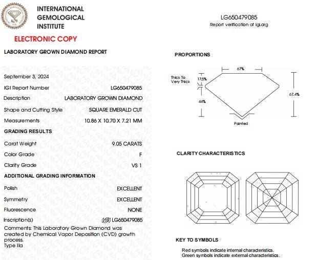 9 CT Lab Grown IGI Certified Asscher Cut Diamond