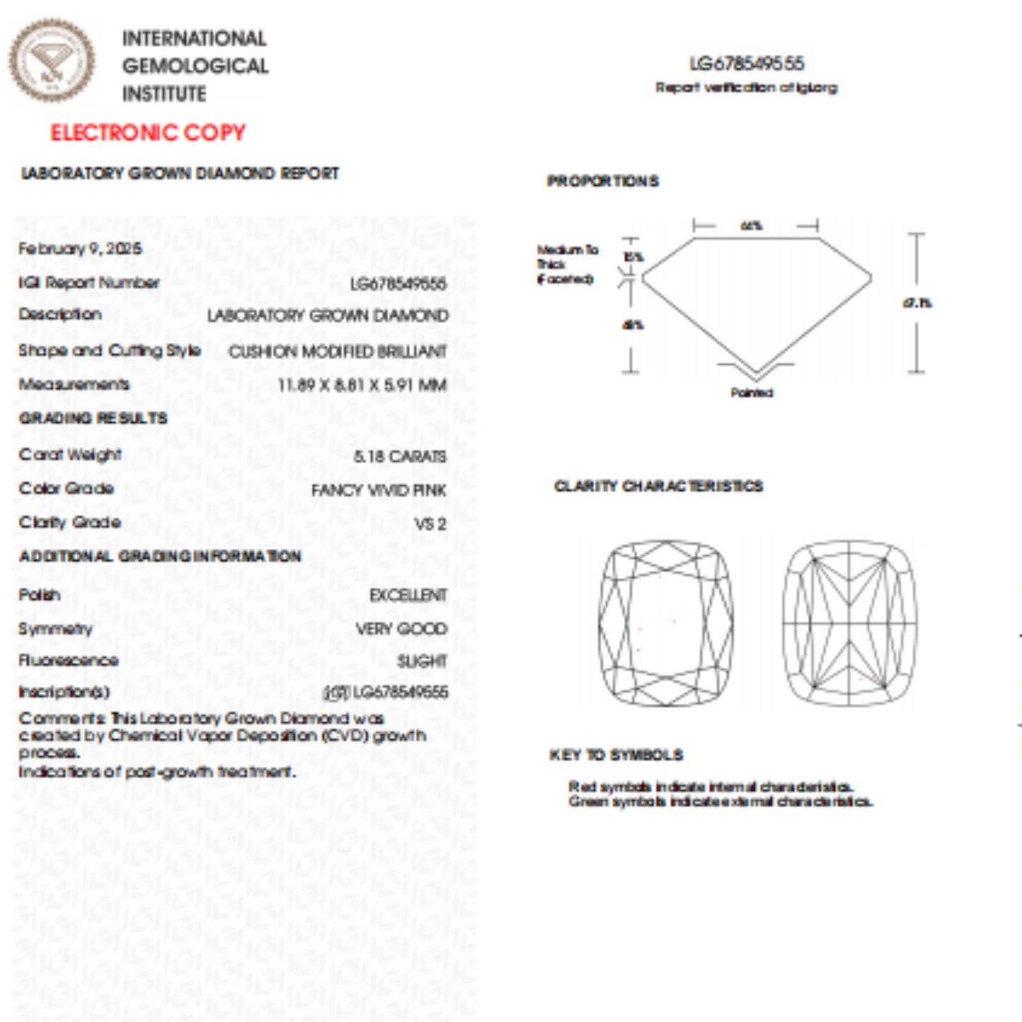 5.18 CT Vivid Pink Cushion Cut Lab Grown Diamond For Engagement Ring