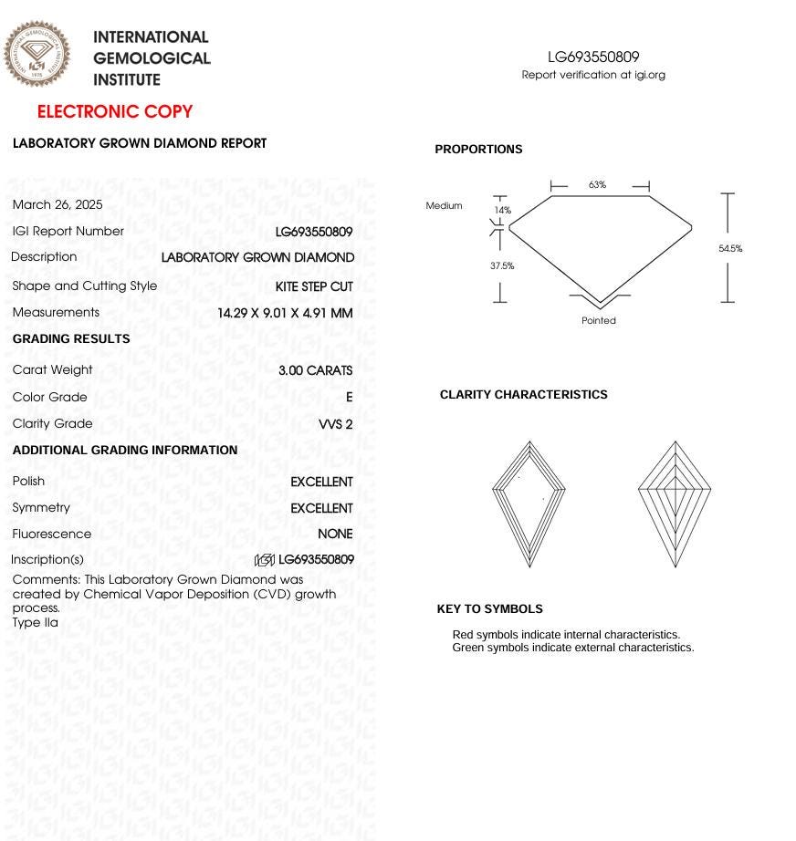 3 CT Kite Step Cut Lab Grown Diamond | IGI Certified