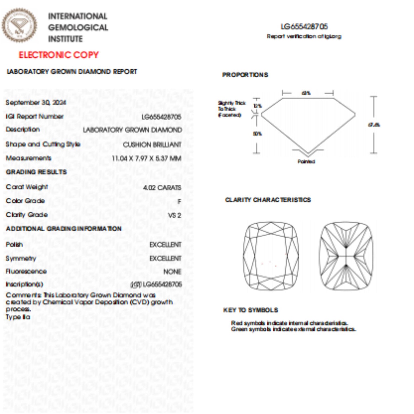 4 CT Cushion Cut Lab Grown Diamond for Engagement Ring
