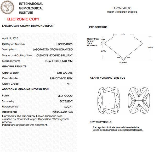 6 CT Cushion Cut Vivid Pink Lab Created Diamond For Engagement Ring