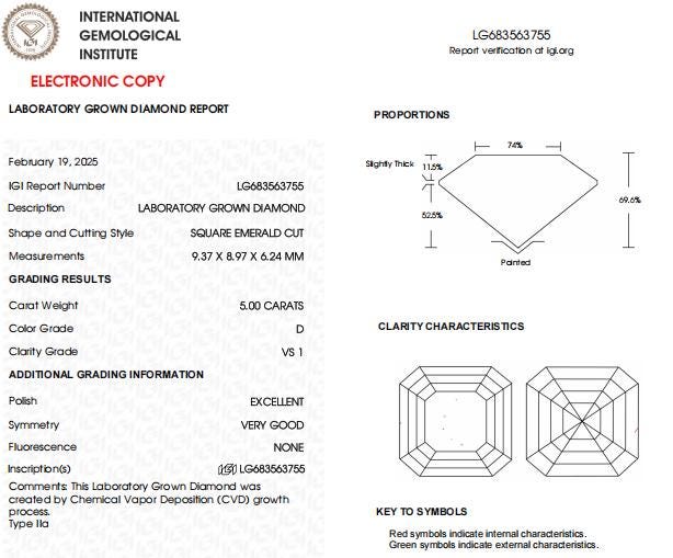 Custom Jewelry 5 CT Asscher Lab Grown Diamond | Diamond for Jewelry Gift | Engagement Ring Diamond
