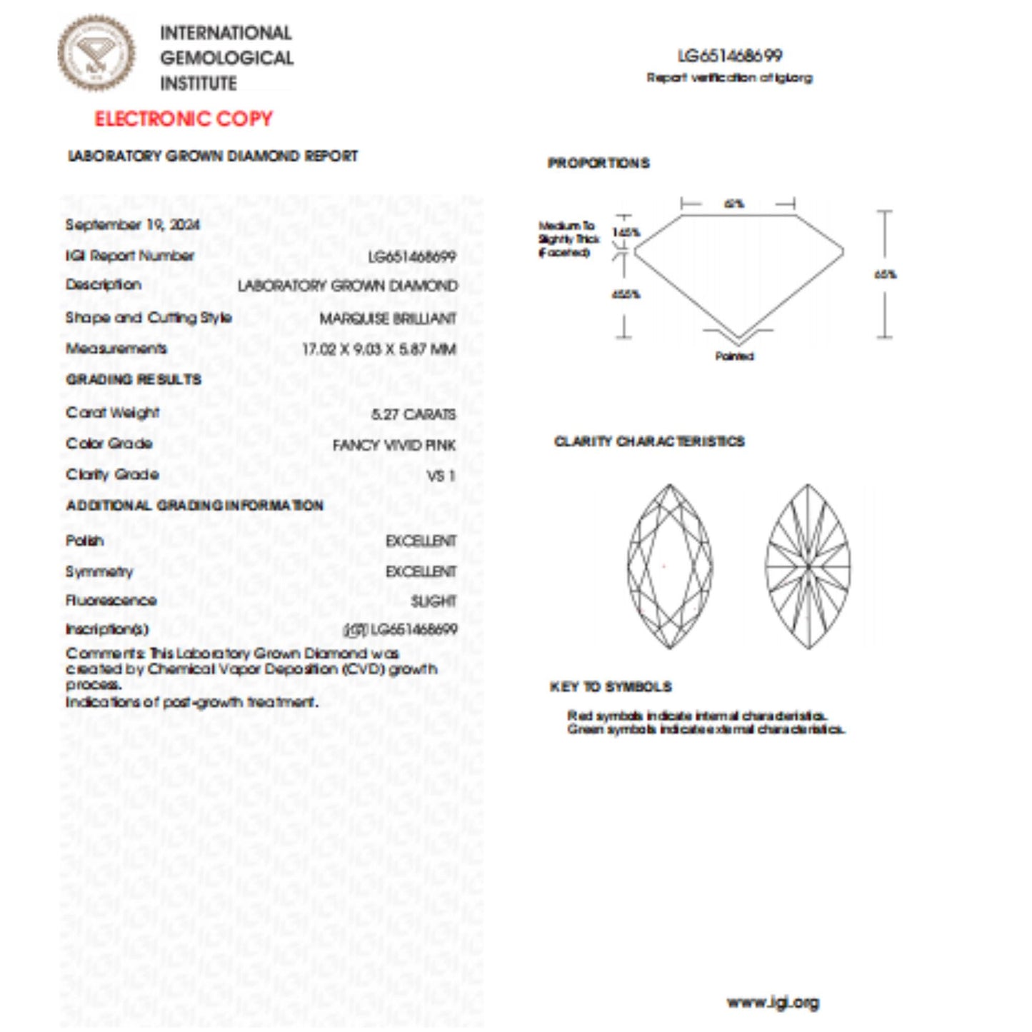 5.27 CT Vivid Pink Marquise Lab Grown Diamond For Engagement Ring