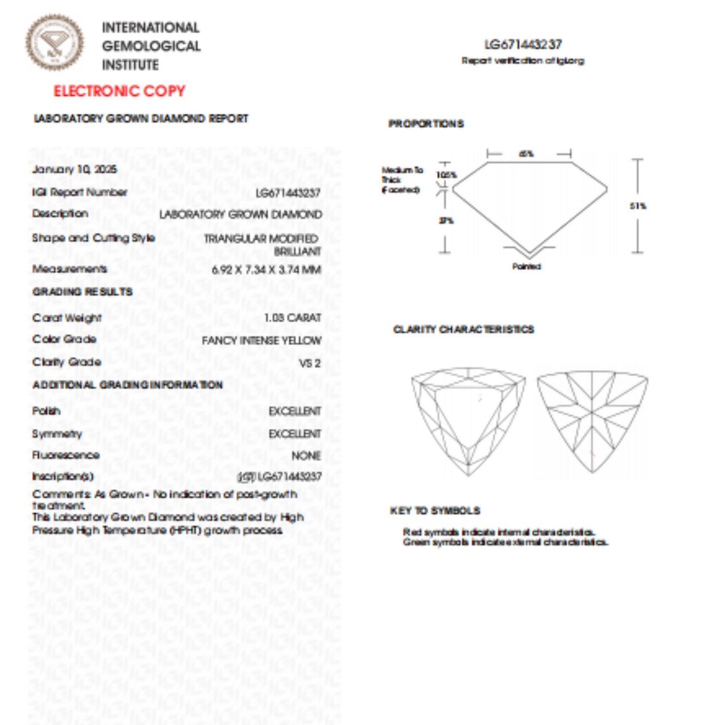 1 CT Trilliant Cut Intense Yellow Lab Grown Diamond For Engagement Ring