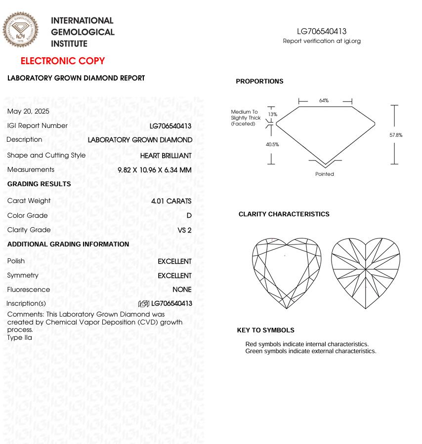 4 CT Heart Cut Lab Grown Diamond for Engagement Ring or Anniversary Gift | IGI Certified | Best for Wedding Gift or Necklace