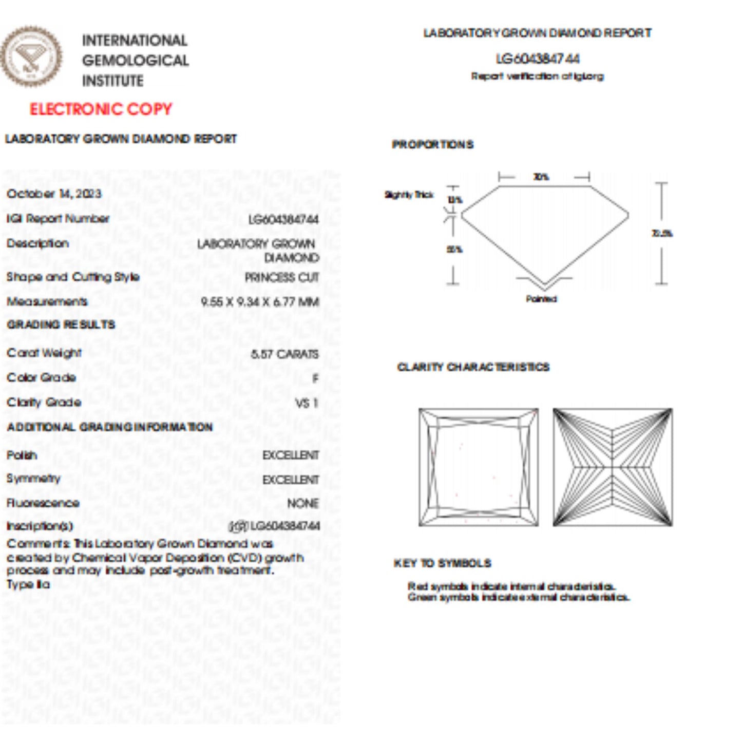 5.57 CT Princess Cut Lab Grown Diamond For Engagement Ring