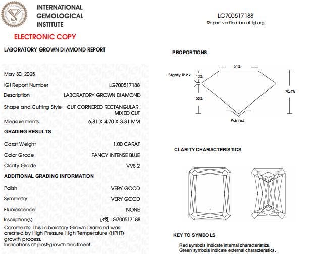 1 CT-VVS2 Blue Emerald Criss Cut Lab Created Diamond for Engagement Ring or Anniversary Gift | IGI Certified