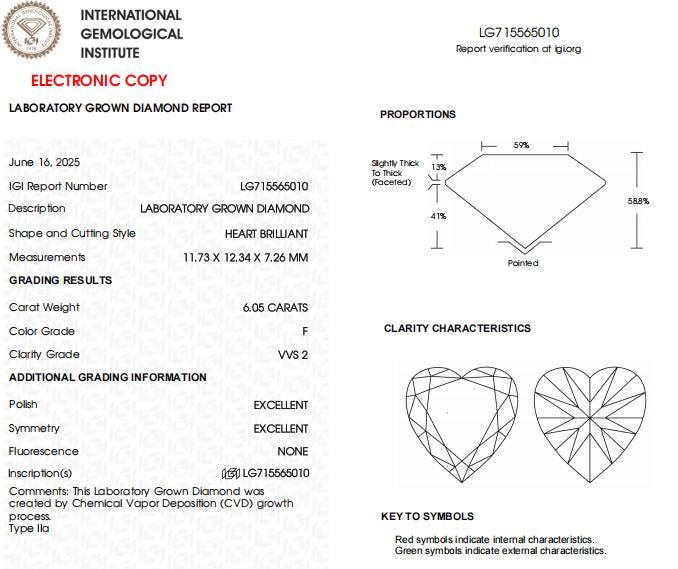 6 CT Heart Shape Lab Created IGI Certified Diamonds For Engagement Ring