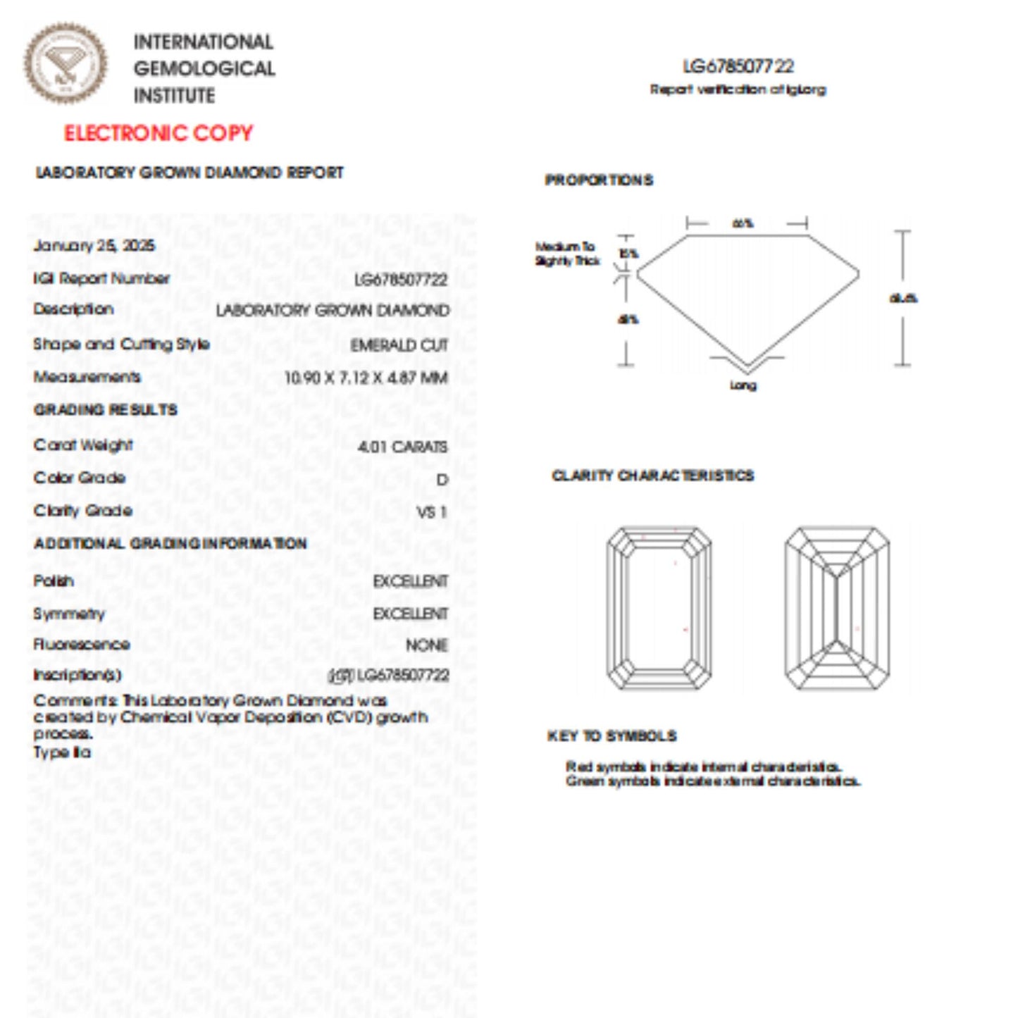 4 CT Emerald Cut Lab Grown Diamond for Engagement Ring
