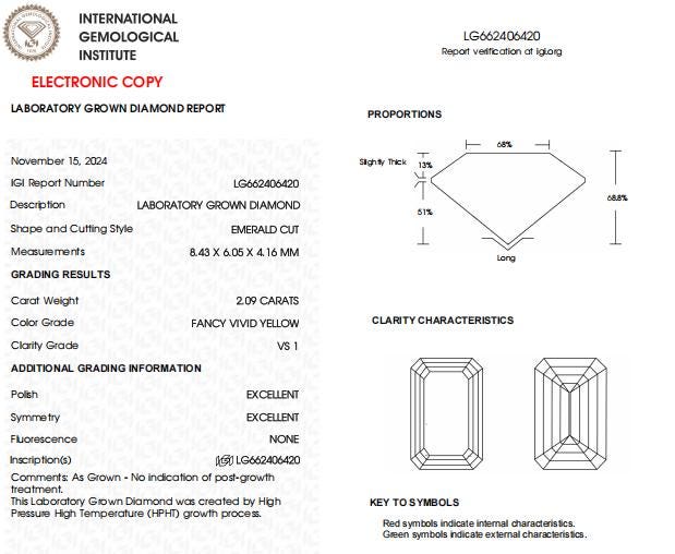 2 CT Emerald Cut Vivid Yellow Lab Grown Diamond For Engagement Ring