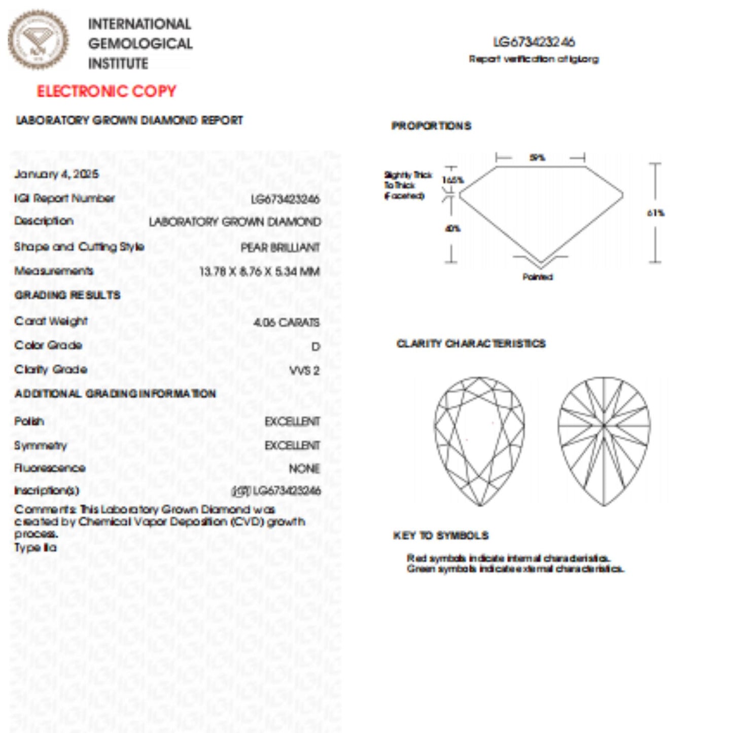 4 CT Pear Loose Lab Grown Diamond | Lab Created Diamond for Engagement or Anniversary Gift | Best Lab Diamond