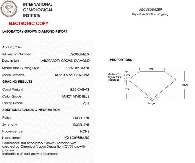 5.35 CT Vivid Blue Oval Old Mine Cut Lab Created Diamond For Fine Jewelry