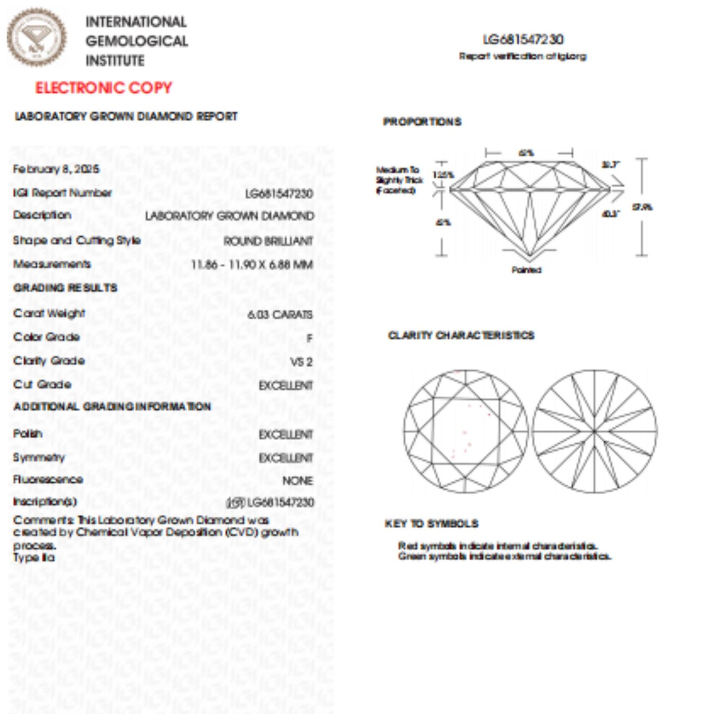 6 CT Round Lab Grown Diamond For Engagement Ring