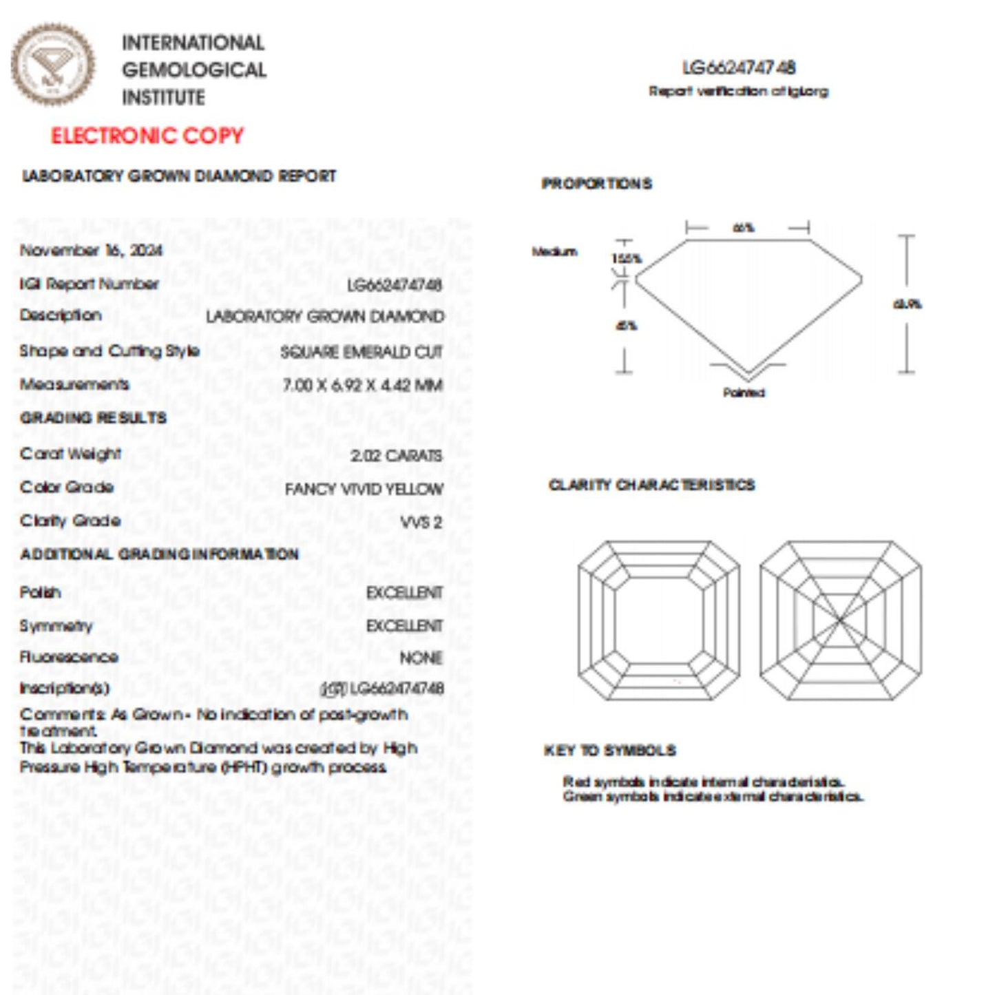 2 CT Asscher Cut Vivid Yellow Lab Grown Diamond For Engagement Ring