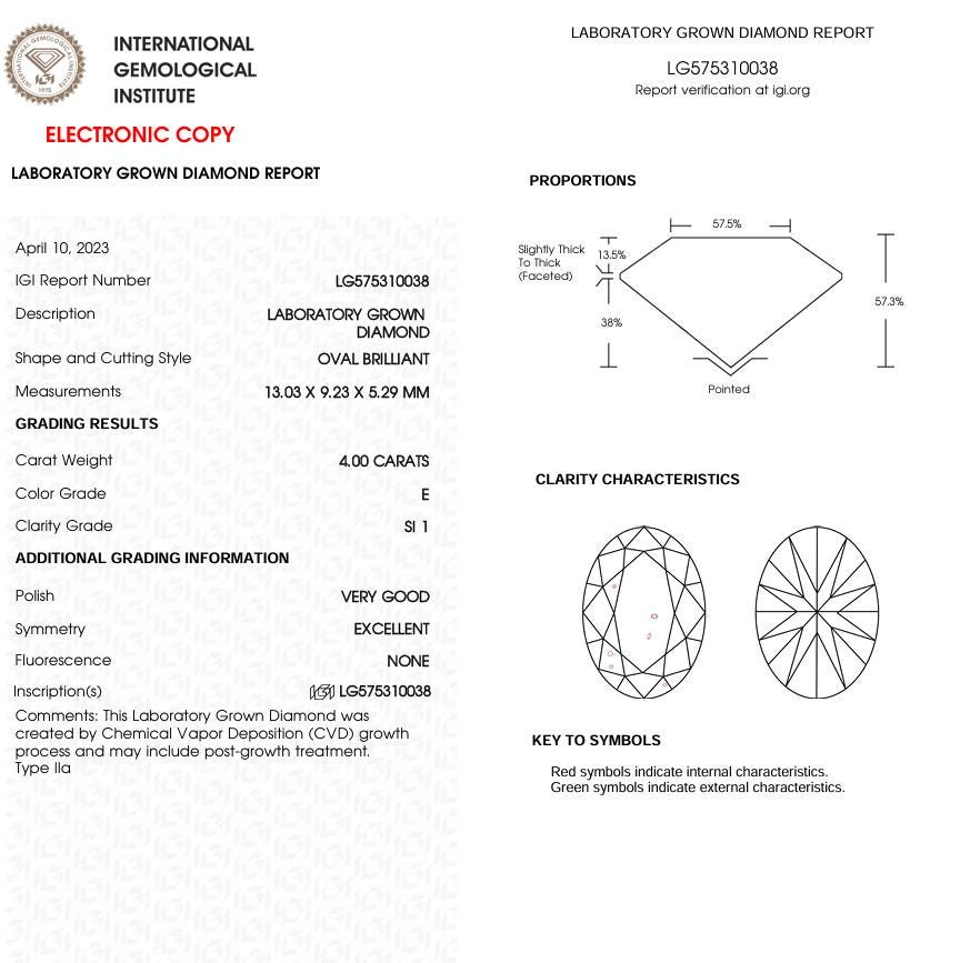 4 CT Oval Cut Lab Grown Diamond for Engagement Ring | IGI Certified | Best for Anniversary Gift or Wedding Gift
