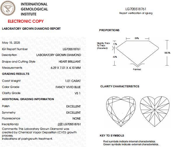 1 CT Heart Shape Vivid Blue Lab Grown Diamond For Engagement Ring | Wedding Ring