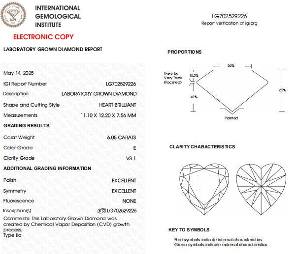 6 CT Heart Shape Lab Created Diamond For Engagement Ring | Diamond Pendant