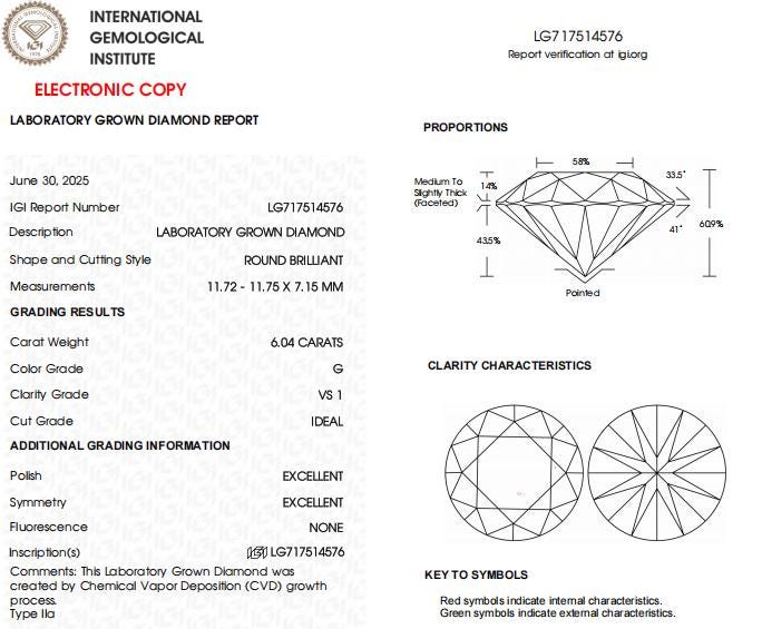 6 CT Round Lab Grown Diamond For Engagement Ring | Anniversary Ring | Fine Jewelry