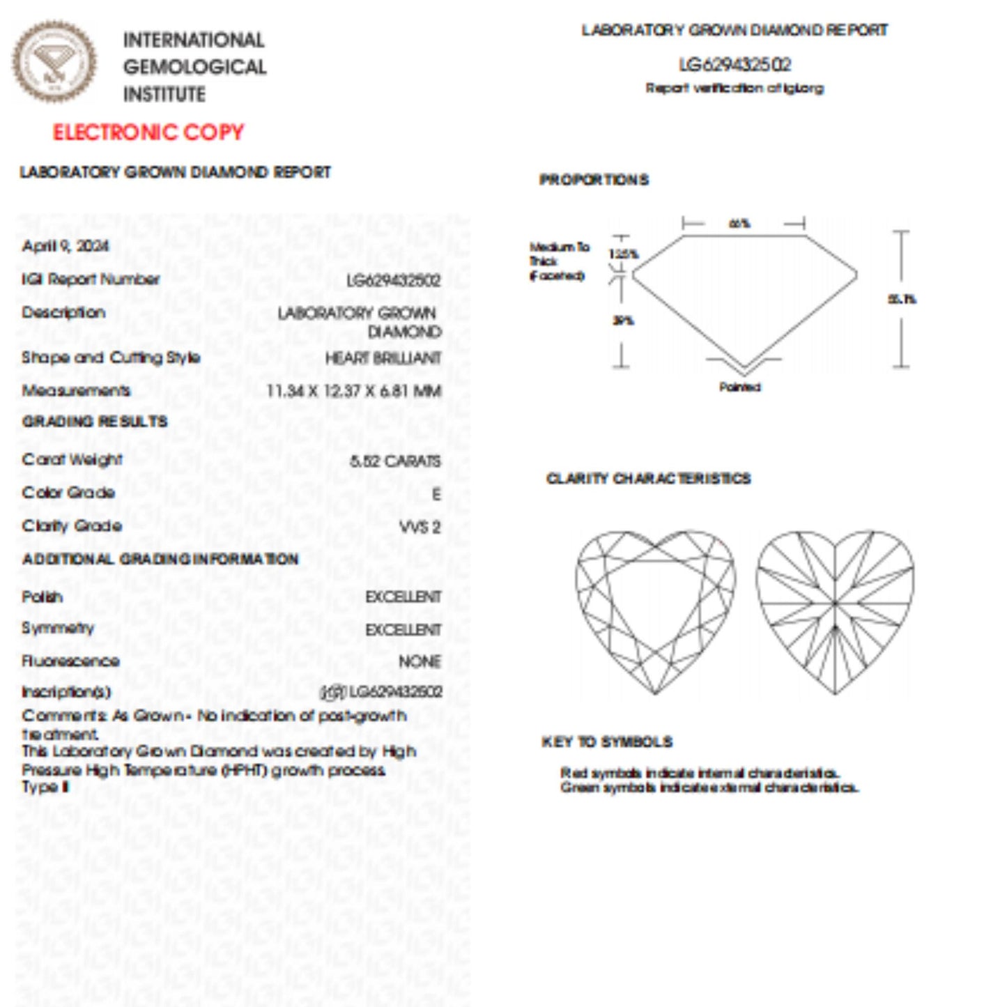 5.52 CT Heart Shape Lab Grown Diamond For Engagement Ring