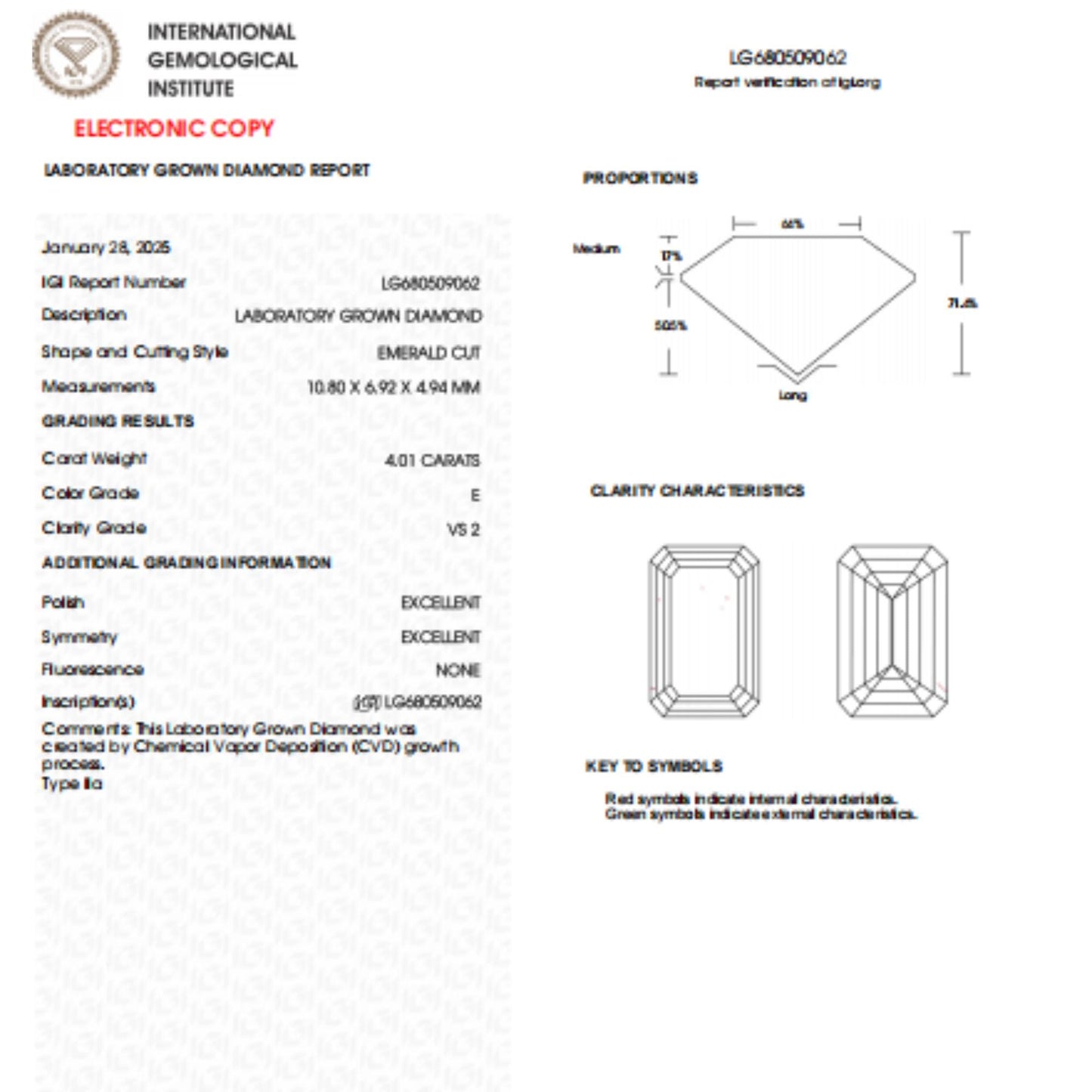 4 CT Emerald Cut Lab Grown Diamond for Engagement Ring