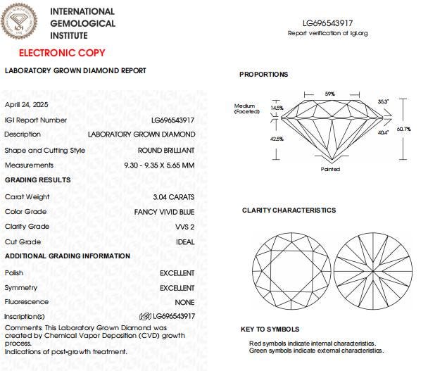 3 CT-VVS2 Round Fancy Vivid Blue Lab Grown Diamond For Engagement Ring | Anniversary Diamond Ring