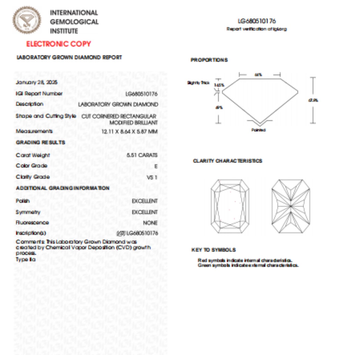 5.51 CT Radiant Cut Lab Grown Diamond For Engagement Ring