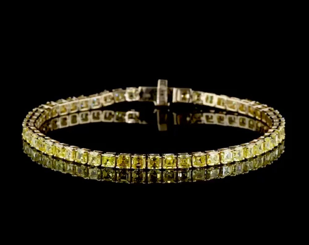 Yellow Diamond Tennis Bracelet Lab Grown Diamond | 8.14 CT Asscher Cut | 7 Inch Fine Jewelry Gift