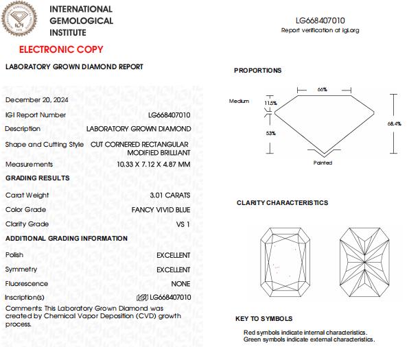 3 CT-VS1 Vivid Blue Radiant Cut Lab Created Diamond For Anniversary Gift | IGI Certified Diamonds
