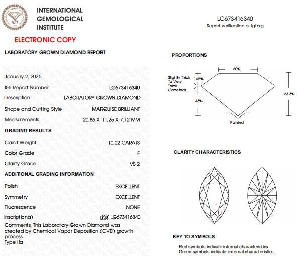 10 CT Marquise Lab Grown Diamond For Engagement Ring