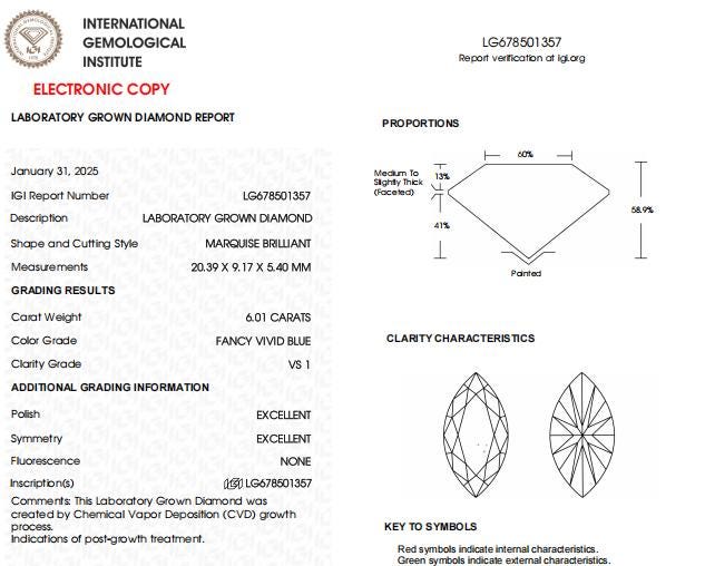 6 CT Marquise Vivid Blue Lab Grown(CVD) Ecofriendly Diamonds