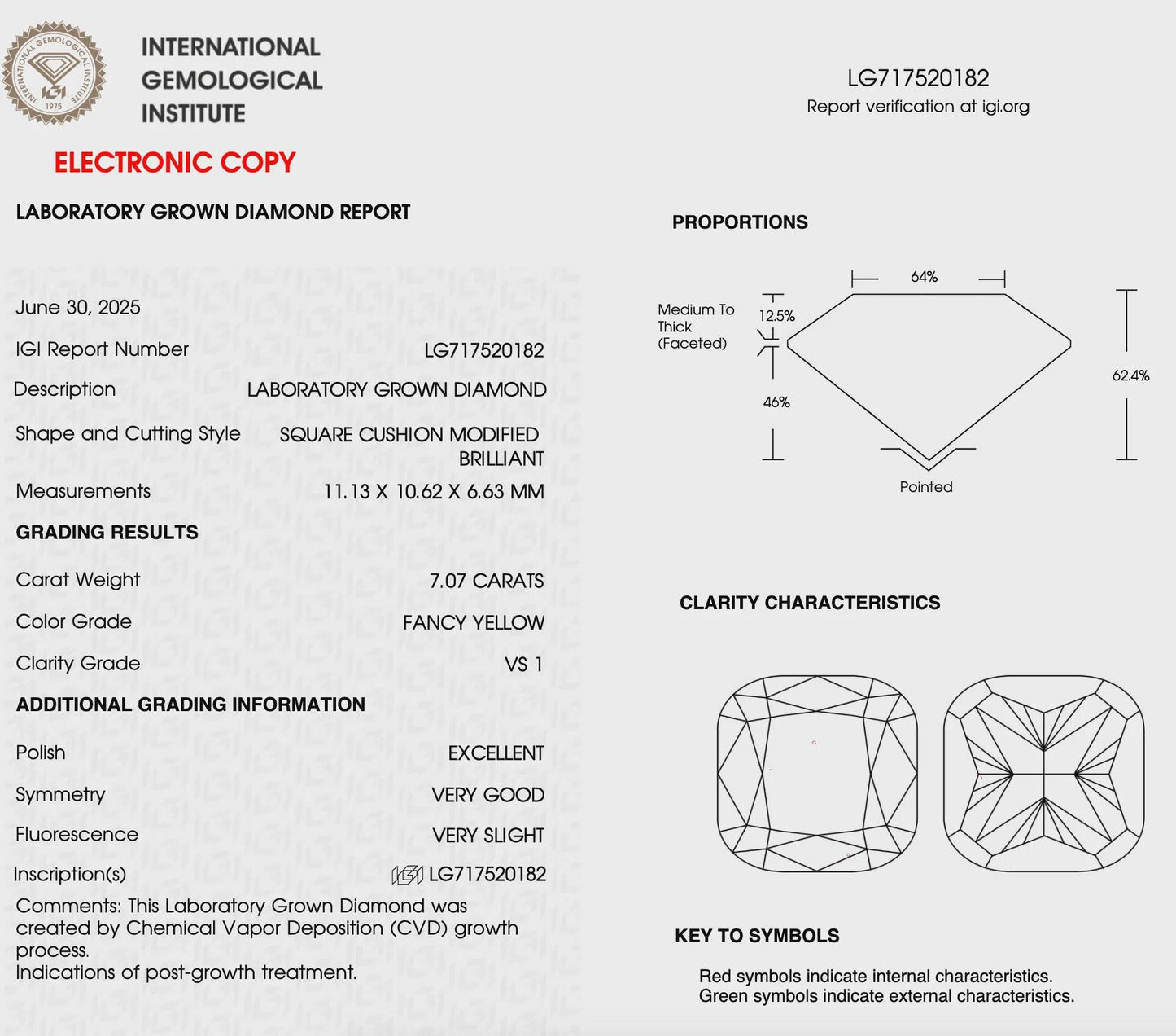 7 CT Cushion Cut Yellow Lab Grown Diamond For Engagement Ring
