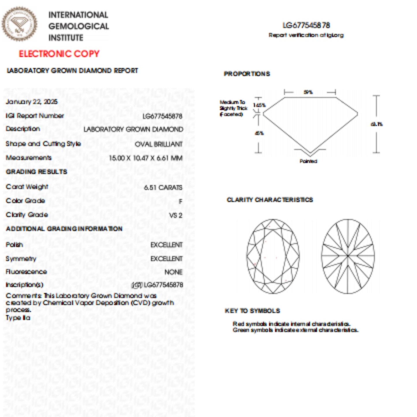 6.51 CT Oval Shape Lab Grown Diamond For Engagement Ring