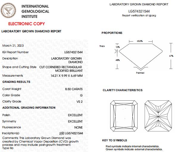 8.50 CT Radiant Cut Lab Grown Diamond For Engagement Ring