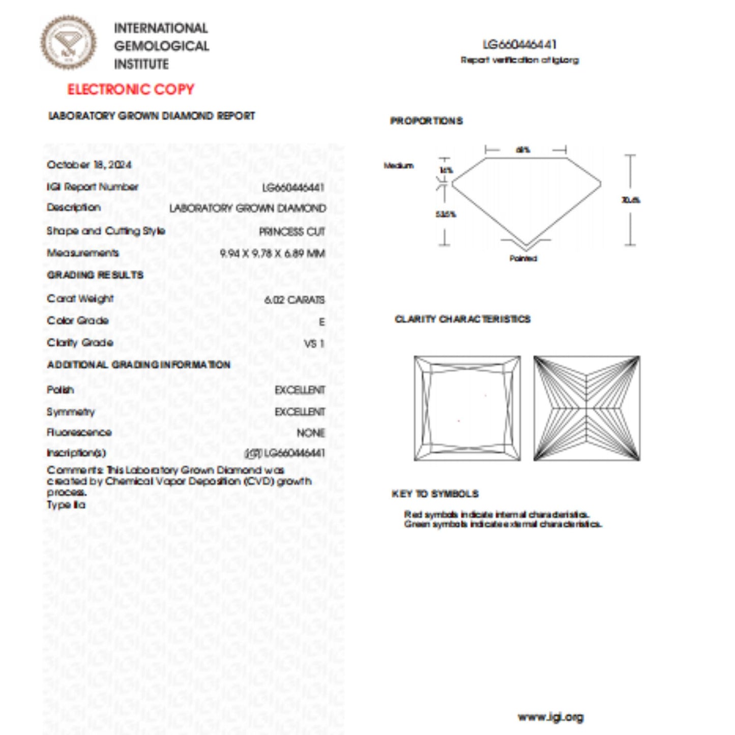 6 CT Princess Cut Lab grown Diamond For Engagement Ring