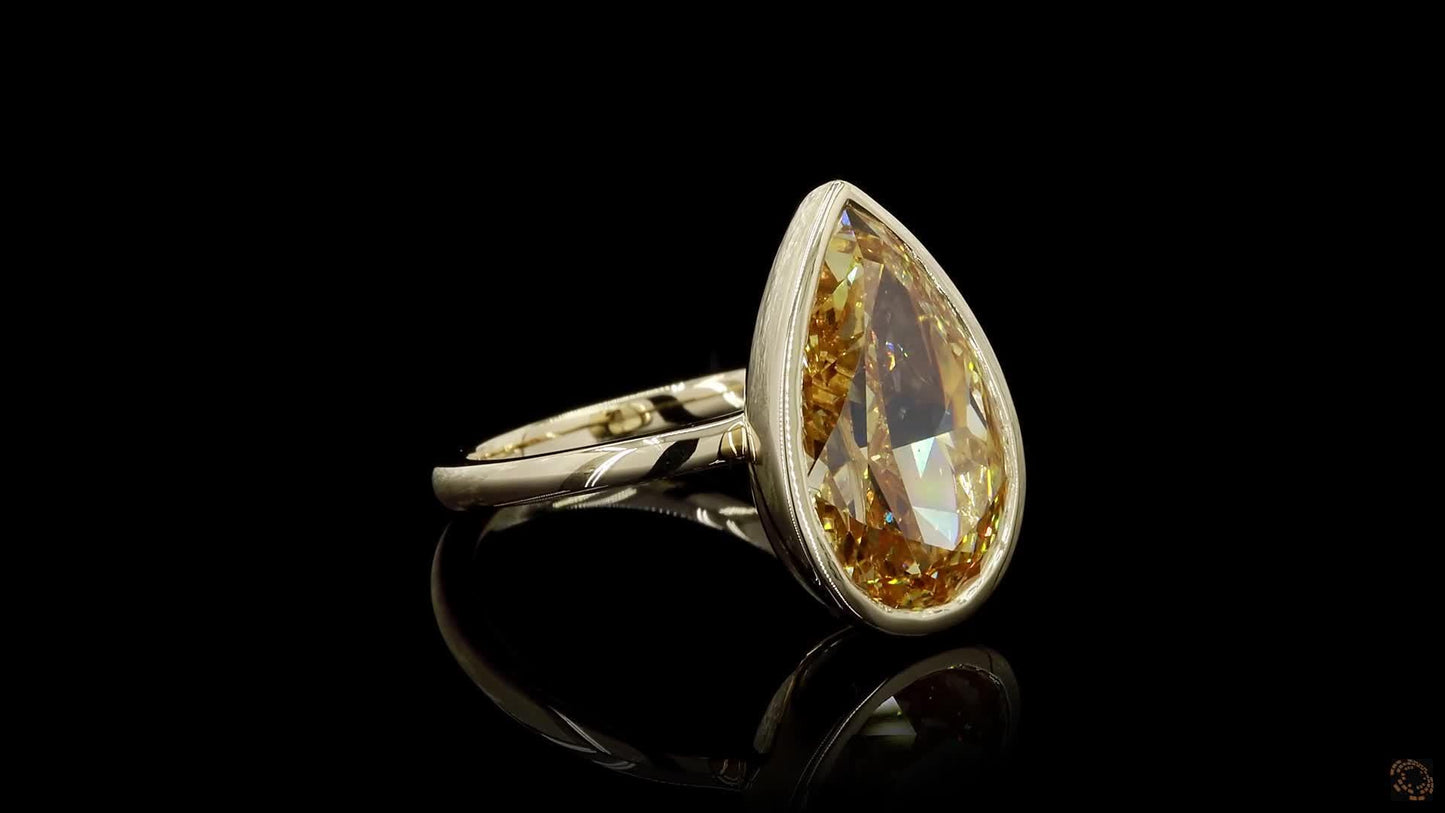 Bezel set Pear Lab Grown Diamond Engagement Ring or Wedding Ring in 14KT Yellow Gold