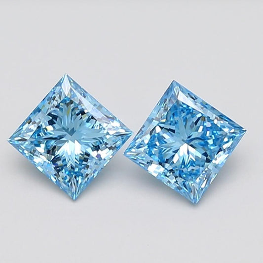 1.78 CT Blue Princess Cut Lab Grown Diamond Pair for Anniversary Gift or Wedding Gift | Diamond Pair for Earrings or Necklace