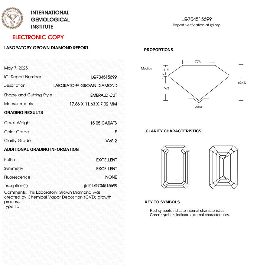 15 CT Emerald Cut Lab Grown Diamond for Anniversary Gift | IGI Certified | Best for Engagement Ring or Wedding Gift | Best for Wife