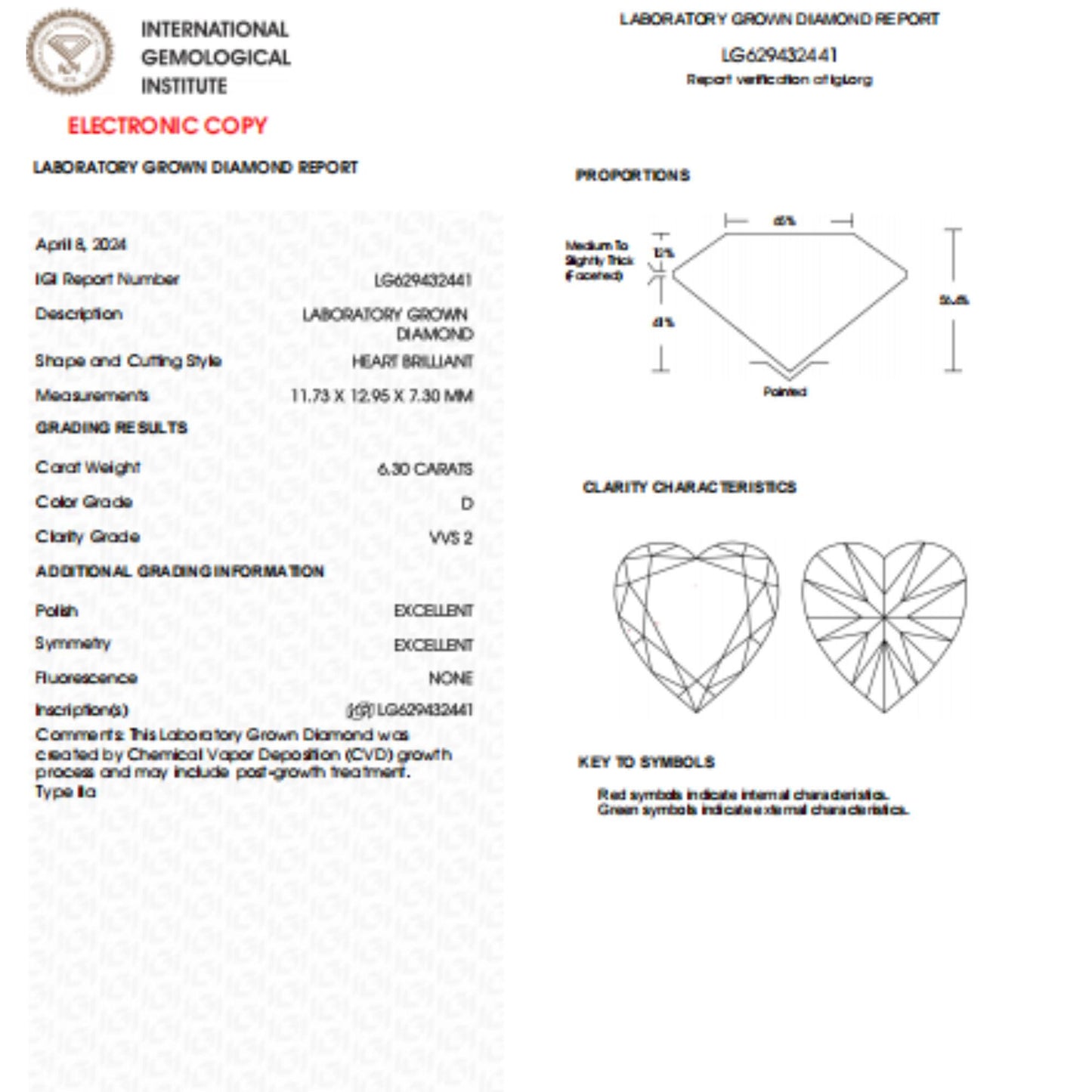 6.30 CT-VVS2 Clarity D Color Heart Shape Lab Grown Diamond For Engagement Ring | Pendant