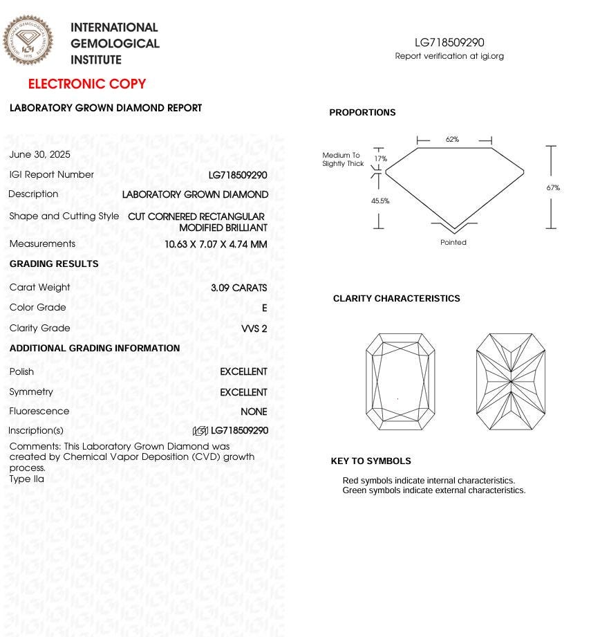 3 CT Radiant Cut Lab grown Diamond | IGI Certified | Diamond for Engagement Ring