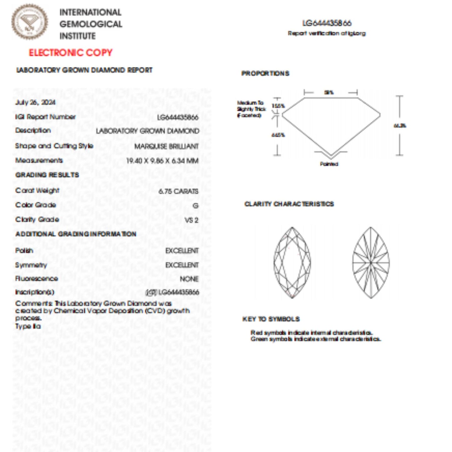 6.75 CT Marquise Lab grown Diamond For Engagement Ring
