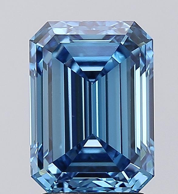 3.14 CT-VVS2 Clarity Emerald Cut Vivid Blue Lab Grown Diamond For Engagement Ring