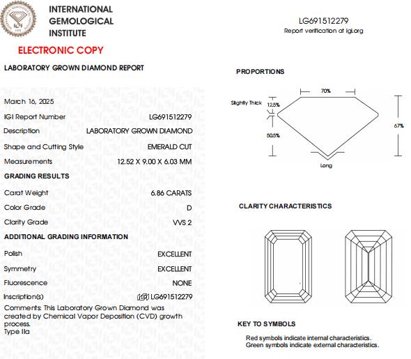 6.86 CT-VVS2 D Color Emerald Cut Lab Created Diamond For Engagement Ring