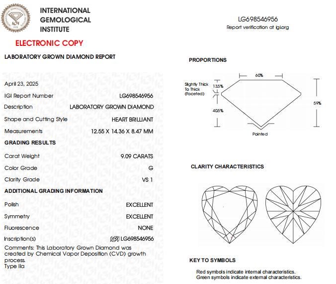 9 CT Heart Shape Lab Created Diamond For Engagement Ring