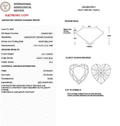 2 CT Heart Shape Vivid Blue Lab Grown Diamond For Engagement Ring
