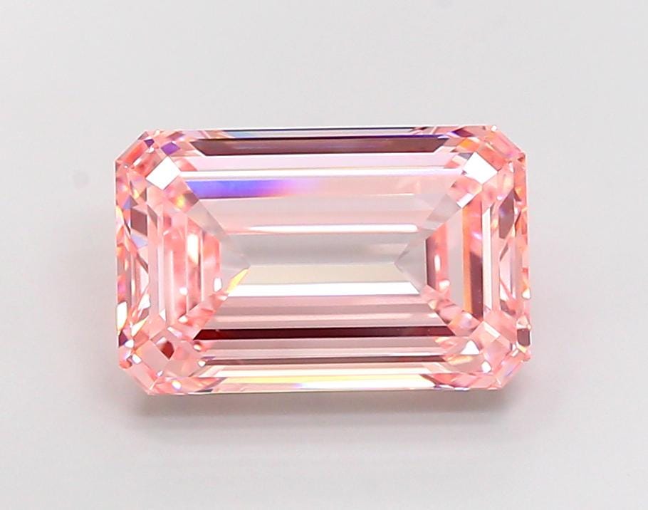 10 CT Emerald Cut Vivid Pink Lab Created Diamond For Engagement Bezel Setting Ring