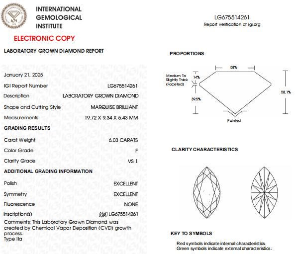 6 CT Marquise Lab Grown Diamonds For Engagement Ring