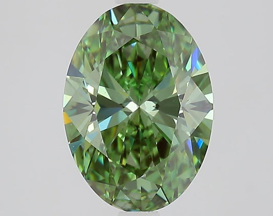 2.11 CT Oval Vivid Green Lab Grown Diamond For Engagement Bezel Ring