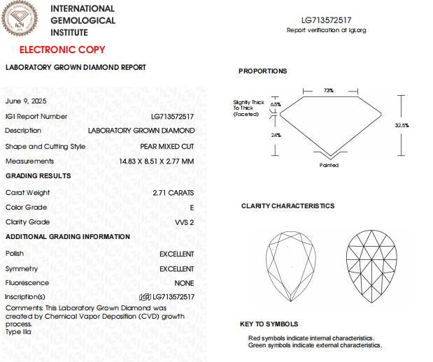 10.24 CT Pink Pear Cut Lab Grown Diamond for Engagement Ring or Anniversary Gift | IGI Certified | Gift for Wife